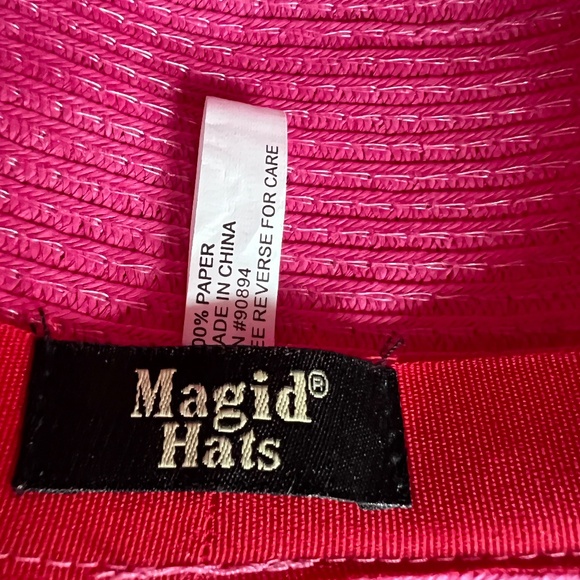 Magid Hats Pink & White Sun Hat With Large Bow One Size Wide Brim Bucket - Picture 5 of 7